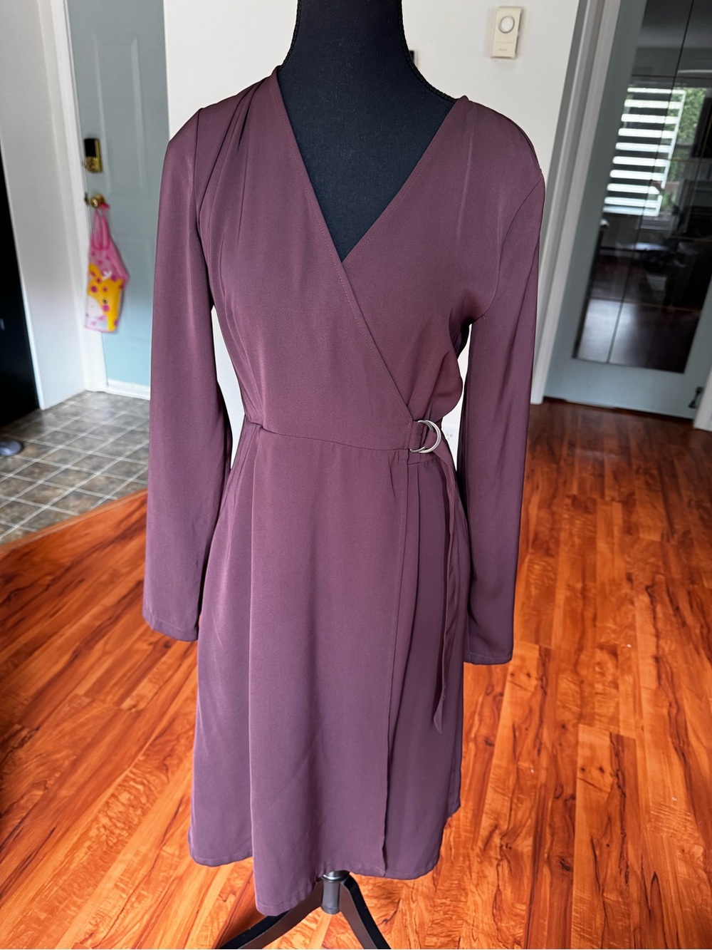 Wrap Midi Dress in Chocolate Brown with D-Ring Waist